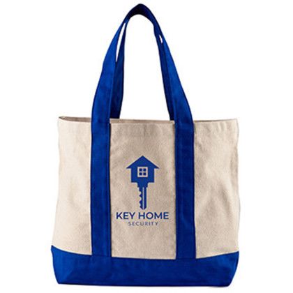 Custom 10 oz. Newport Cotton Canvas Nautical Tote - Royal blue side view with Handle Custom 10 oz. Newport Cotton Canvas Nautical Tote - Royal blue side view with Handle