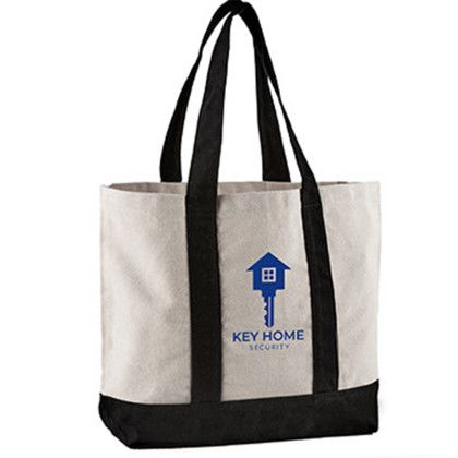 Custom 10 oz. Newport Cotton Canvas Nautical Tote - Black side view Custom 10 oz. Newport Cotton Canvas Nautical Tote - Black side view