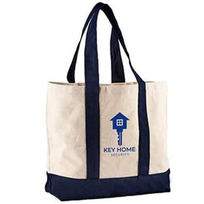 Custom 10 oz. Newport Cotton Canvas Nautical Tote - Navy side view Custom 10 oz. Newport Cotton Canvas Nautical Tote - Navy side view
