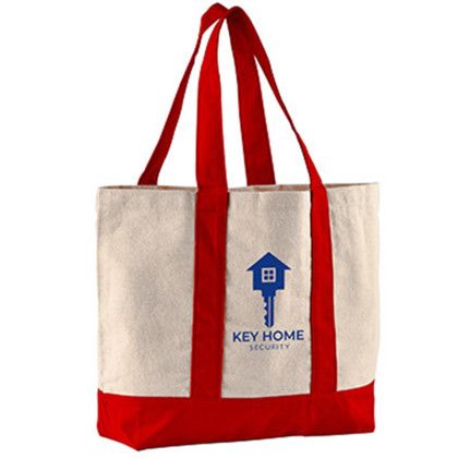Custom 10 oz. Newport Cotton Canvas Nautical Tote - Red side view Custom 10 oz. Newport Cotton Canvas Nautical Tote - Red side view