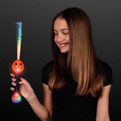 Custom Fiber Optic Light Up Pumpkin Wands 15" - Lifestyle View Custom Fiber Optic Light Up Pumpkin Wands 15" - Lifestyle View