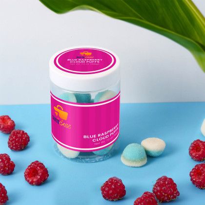 Custom Blue Raspberry Cloud Puffs: Large Jar - Lifestyle Custom Blue Raspberry Cloud Puffs: Large Jar - Lifestyle