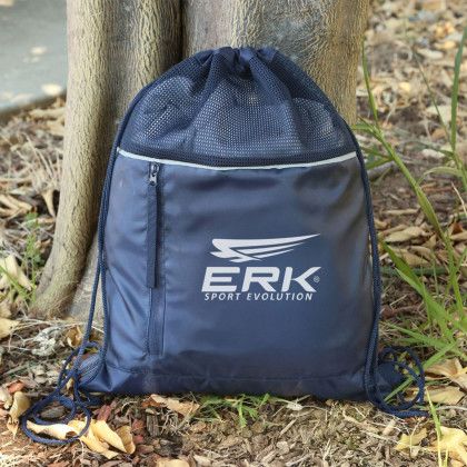 Custom rPET Mesh Drawstring Backpack - Navy - Lifestyle Custom rPET Mesh Drawstring Backpack - Navy - Lifestyle