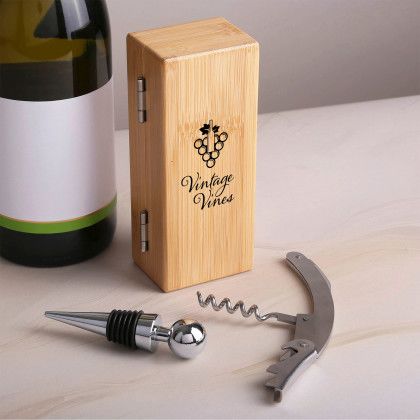 Custom 2-Piece Bamboo Wine Opener Set w/ Magnetic Closure - Lifestyle Custom 2-Piece Bamboo Wine Opener Set w/ Magnetic Closure - Lifestyle