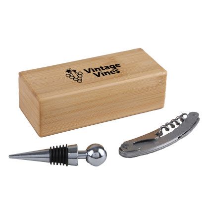 Custom 2-Piece Bamboo Wine Opener Set w/ Magnetic Closure - Natural Custom 2-Piece Bamboo Wine Opener Set w/ Magnetic Closure - Natural