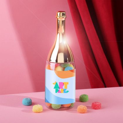 Custom Sweet Spritz Candy Champagne Bottle - Clear With Gold 