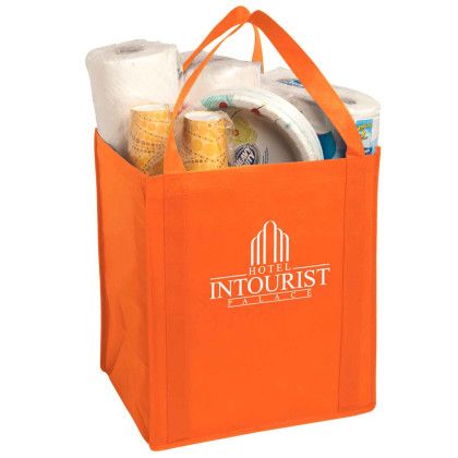 Custom Large Non-Woven Grocery Tote - Orange Custom Large Non-Woven Grocery Tote - Orange