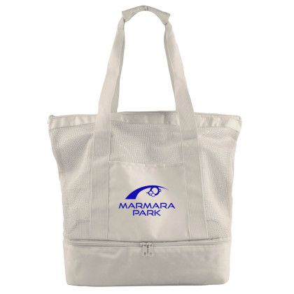 Custom rPET Mesh Beach Cooler Tote - Natural Custom rPET Mesh Beach Cooler Tote - Natural