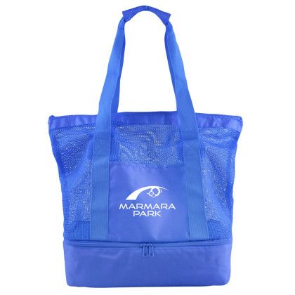 Custom rPET Mesh Beach Cooler Tote - Blue Custom rPET Mesh Beach Cooler Tote - Blue