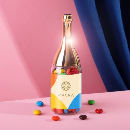 Custom Sweet Spritz Candy Champagne Bottle: Deluxe - Clear With Gold 