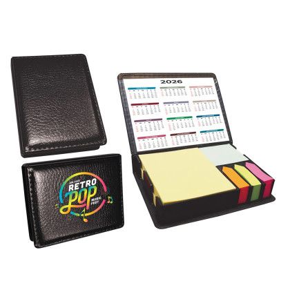 Custom Leatherette Flip-Top Calendar Box with Sticky Sheets Custom Leatherette Flip-Top Calendar Box with Sticky Sheets