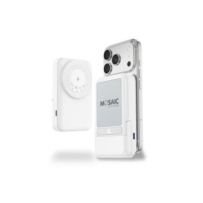 Custom Arcadia, 7700 mAh Wireless Power Bank with TWS Earphones - White Custom Arcadia, 7700 mAh Wireless Power Bank with TWS Earphones - White