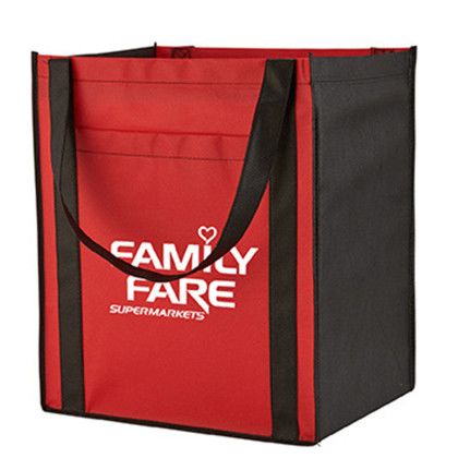 Custom Large Non-Woven Grocery Tote w/ Pocket - Red