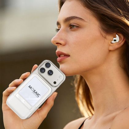 Custom Arcadia Power Bank with Ear Buds - White - Lifestyle Custom Arcadia Power Bank with Ear Buds - White - Lifestyle