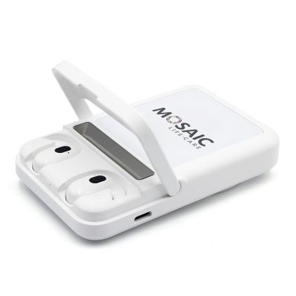Custom Arcadia Power Bank with Ear Buds - White Custom Arcadia Power Bank with Ear Buds - White