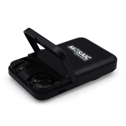 Custom Arcadia Power Bank with Ear Buds - Black Custom Arcadia Power Bank with Ear Buds - Black