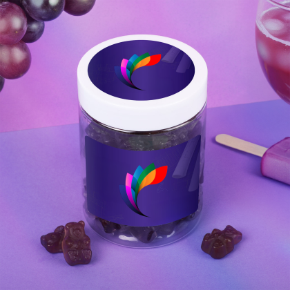 Custom Albanese Grape Gummi Bears: Large Jar - Lifestyle View Custom Albanese Grape Gummi Bears: Large Jar - Lifestyle View
