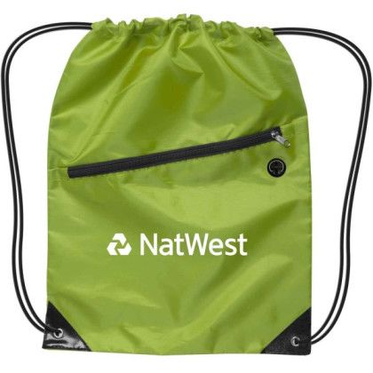 Custom Drawstring Backpack with Zipper - Lime Green Custom Drawstring Backpack with Zipper - Lime Green