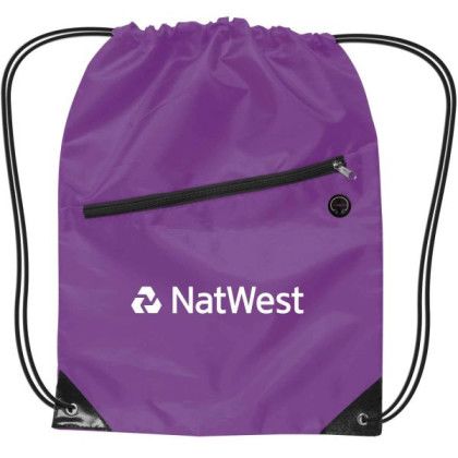 Custom Drawstring Backpack with Zipper - Purple Custom Drawstring Backpack with Zipper - Purple