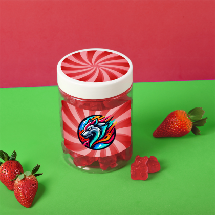Custom Albanese Strawberry Gummi Bears: Large Jar - Lifestyle View 
