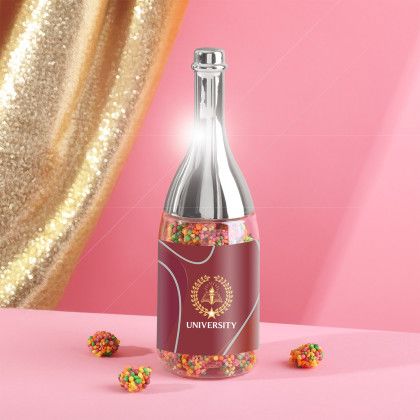 Custom Sweet Spritz Candy Champagne Bottle: Premium - Clear With Silver 