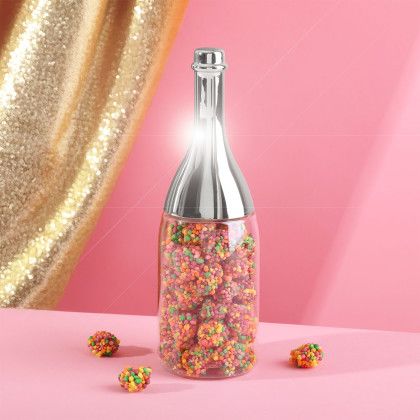 Custom Sweet Spritz Candy Champagne Bottle: Premium - Clear With Silver Front View 