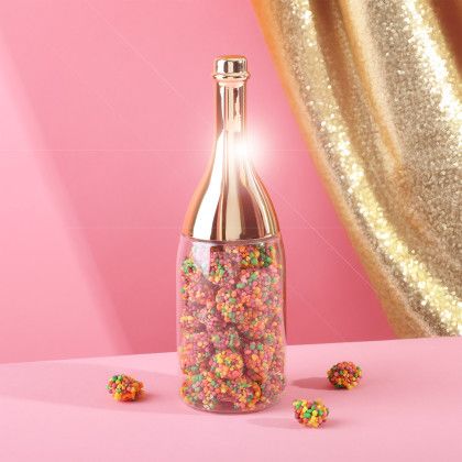 Custom Sweet Spritz Candy Champagne Bottle: Premium - Clear With Gold Front View 