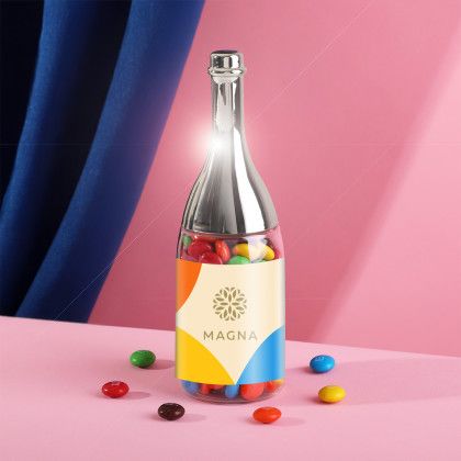 Custom Sweet Spritz Candy Champagne Bottle: Deluxe - Clear With Silver 