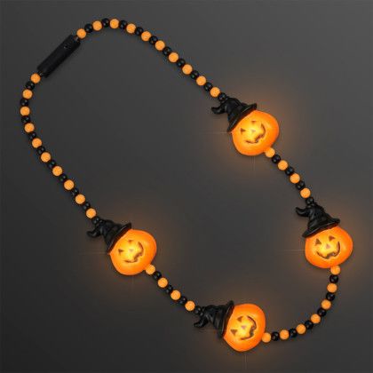 Custom LED Hocus Pocus Pumpkins Beads with Medallion - Side View Custom LED Hocus Pocus Pumpkins Beads with Medallion - Side View