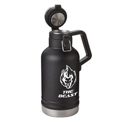 Custom 64 oz. "The Beast" Double Wall Stainless Steel Growler - Matte black Open Cap View Custom 64 oz. "The Beast" Double Wall Stainless Steel Growler - Matte black Open Cap View