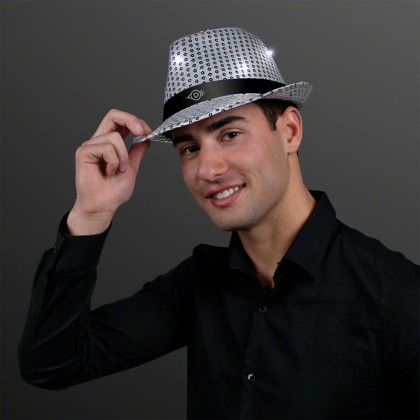Custom Shiny Silver Fedora Hats with Black Bands - Lifestyle Custom Shiny Silver Fedora Hats with Black Bands - Lifestyle