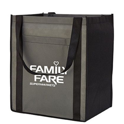 Custom Large Non-Woven Grocery Tote w/ Pocket - Grey