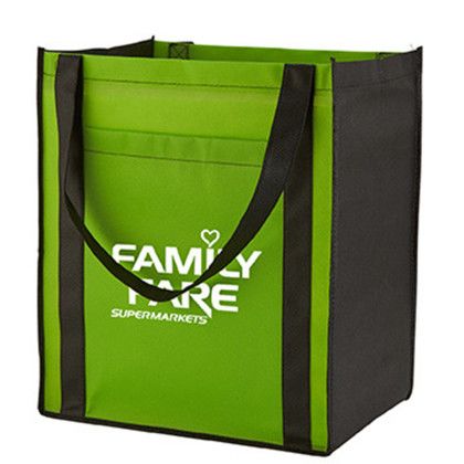 Custom Large Non-Woven Grocery Tote w/ Pocket - Lime