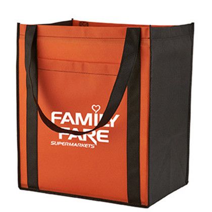 Custom Large Non-Woven Grocery Tote w/ Pocket - Orange