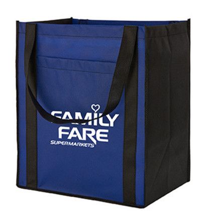 Custom Large Non-Woven Grocery Tote w/ Pocket - Royal blue