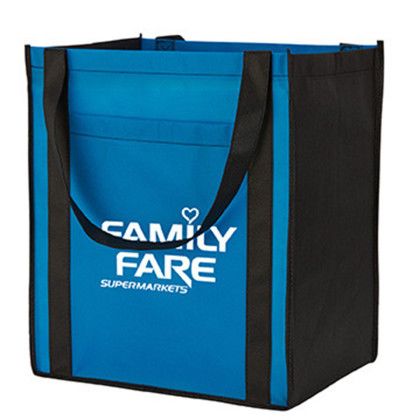 Custom Large Non-Woven Grocery Tote w/ Pocket - Sky blue