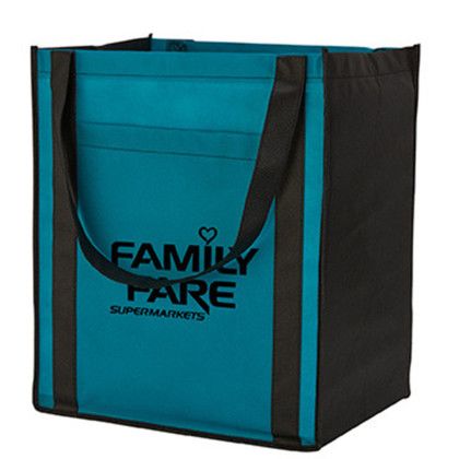 Custom Large Non-Woven Grocery Tote w/ Pocket - Teal