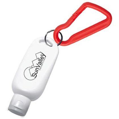 Custom 1.8 oz. SPF 30 Sunscreen w/ Carabiner - White With Translucent Red Custom 1.8 oz. SPF 30 Sunscreen w/ Carabiner - White With Translucent Red