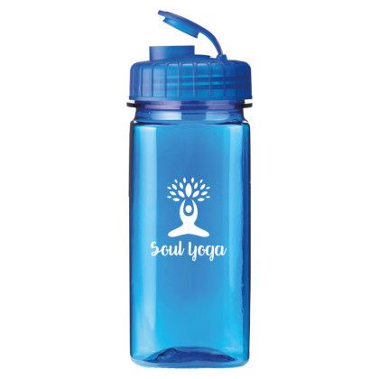 Custom 16 oz. PolySure Squared-Up Bottle - Translucent Blue Open cap View Custom 16 oz. PolySure Squared-Up Bottle - Translucent Blue Open cap View