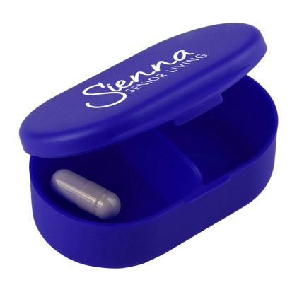 Custom Dual Compartment Pill Box - Blue Open View Custom Dual Compartment Pill Box - Blue Open View