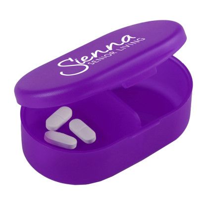 Custom Dual Compartment Pill Box - Translucent purple Open View Custom Dual Compartment Pill Box - Translucent purple Open View