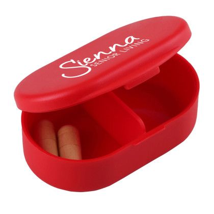Custom Dual Compartment Pill Box - Translucent red Open View Custom Dual Compartment Pill Box - Translucent red Open View