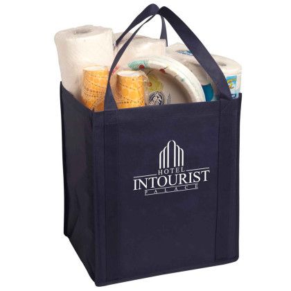 Custom Large Non-Woven Grocery Tote - Navy Custom Large Non-Woven Grocery Tote - Navy
