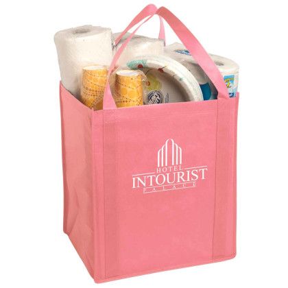 Custom Large Non-Woven Grocery Tote - Pink Custom Large Non-Woven Grocery Tote - Pink