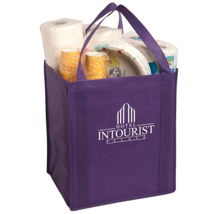 Custom Large Non-Woven Grocery Tote - Purple Custom Large Non-Woven Grocery Tote - Purple
