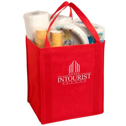Custom Large Non-Woven Grocery Tote - Red Custom Large Non-Woven Grocery Tote - Red