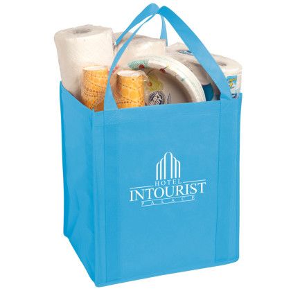 Custom Large Non-Woven Grocery Tote - Sky Blue Custom Large Non-Woven Grocery Tote - Sky Blue