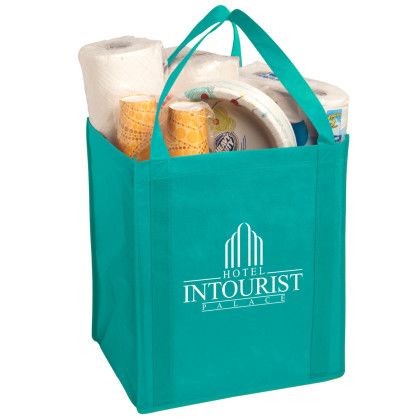 Custom Large Non-Woven Grocery Tote - Teal Custom Large Non-Woven Grocery Tote - Teal
