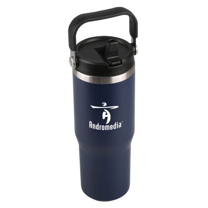 Custom 30 oz. Juneau Stainless Steel Tumbler - Matte Blue Open Cap View 