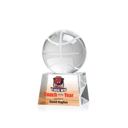 Custom Small Basketball Award on Clear Robson Base - Full Color